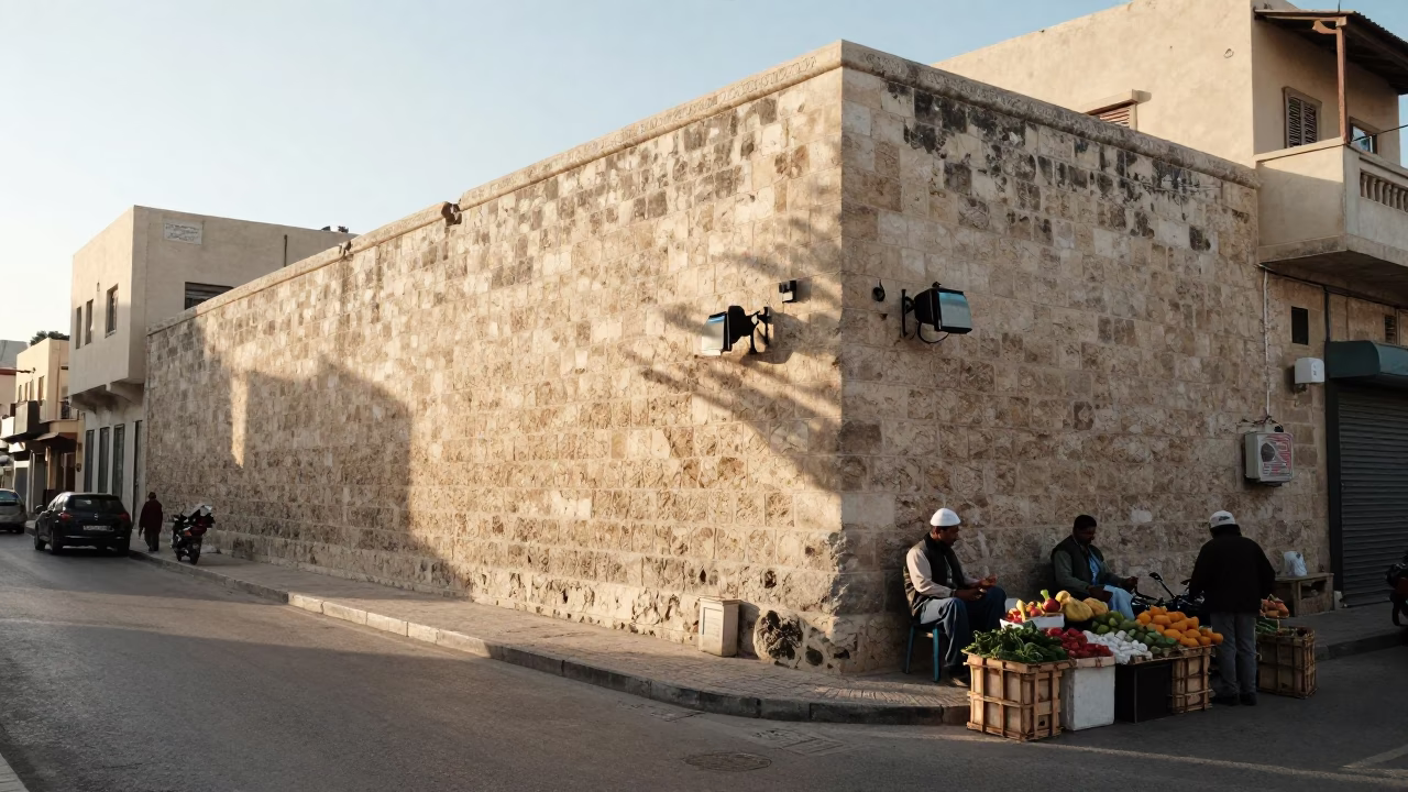 Morning Light on Alexandrian Street Corner with Local Vendor and Cat in in Alexandria, Egypt