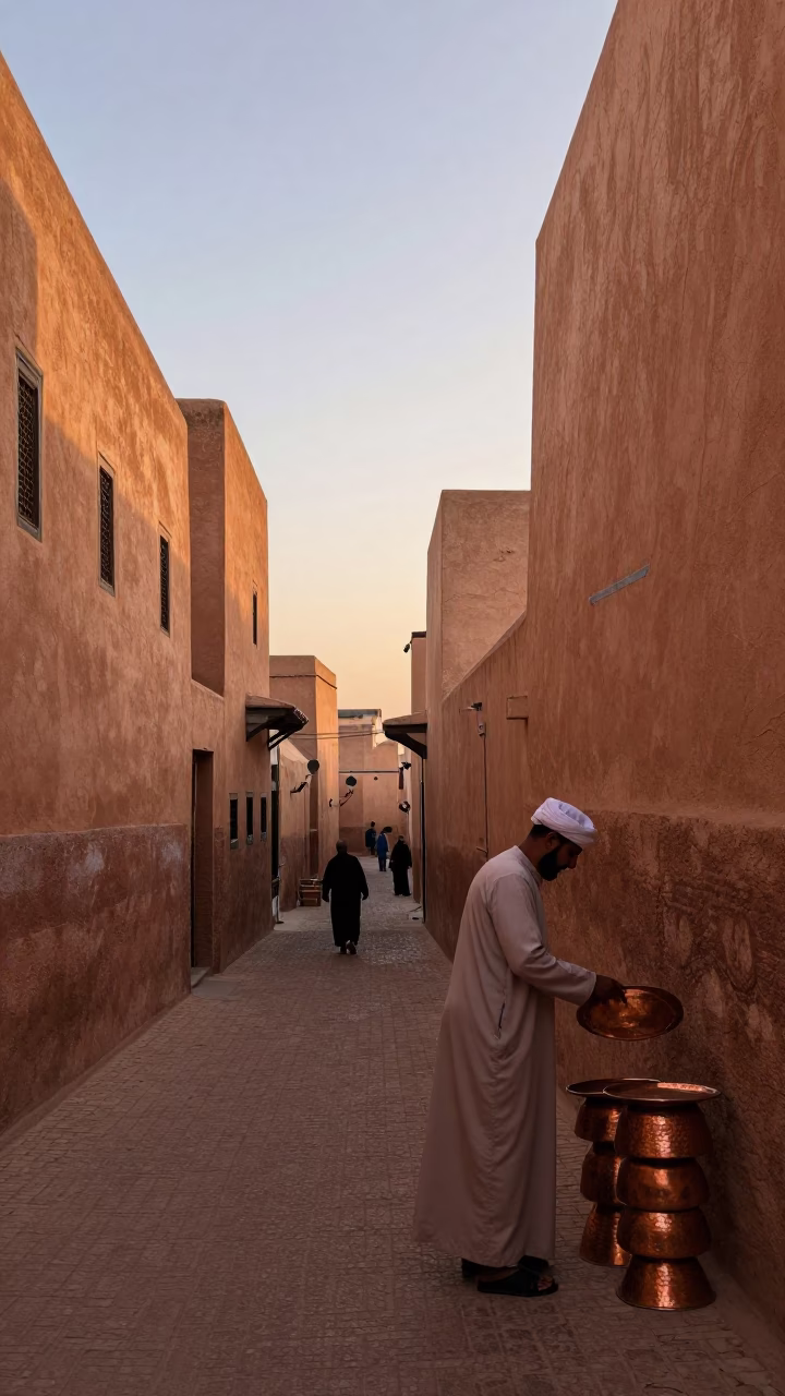 Morning Light on Ancient Fez Medina Streets with Traditional Architecture and Local Commerce in in Fez, Morocco