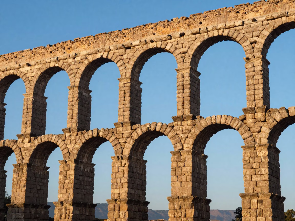 Morning Light on Ancient Roman Aqueduct Ruins in Athens Greece in in Athens, Greece