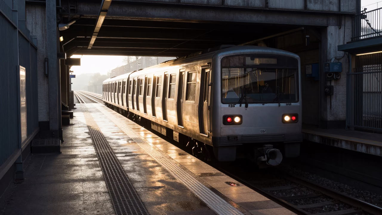 Morning Light on Berlin Metro Train Emerging from Tunnel at Sunrise in in Berlin, Germany