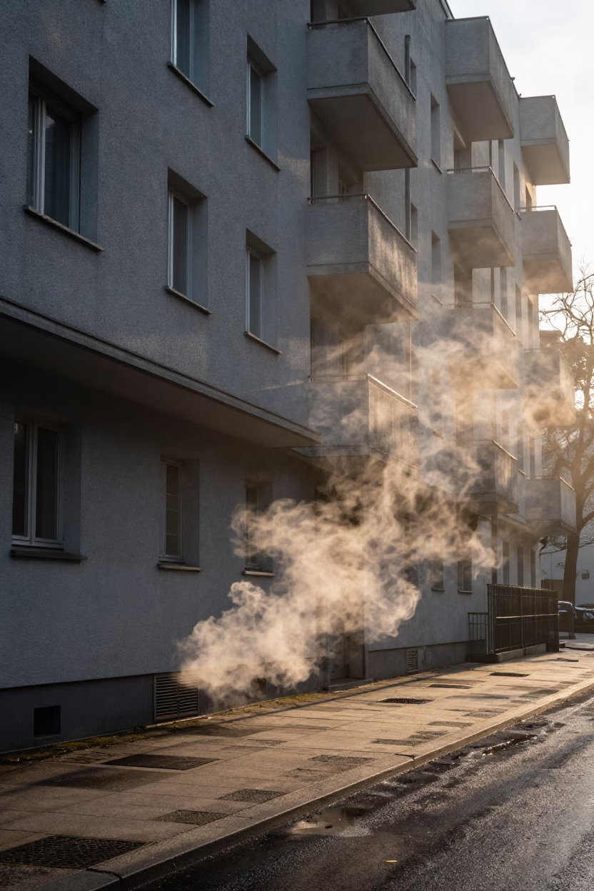 Morning Light on Berlin Street with Steam and Ceramic Bowl in in Berlin, Germany