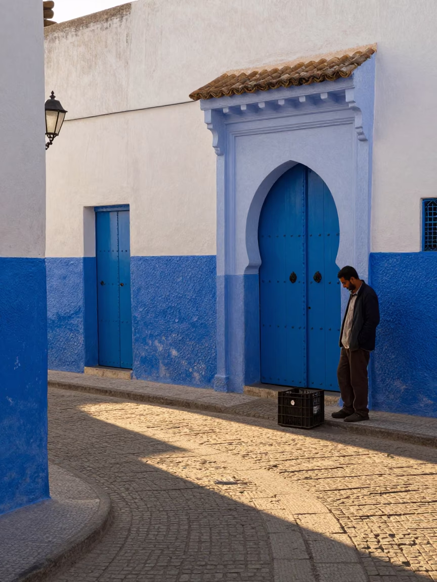 Morning Light on Blue Doors and Fish Scales in Essaouira Morocco in in Essaouira, Morocco