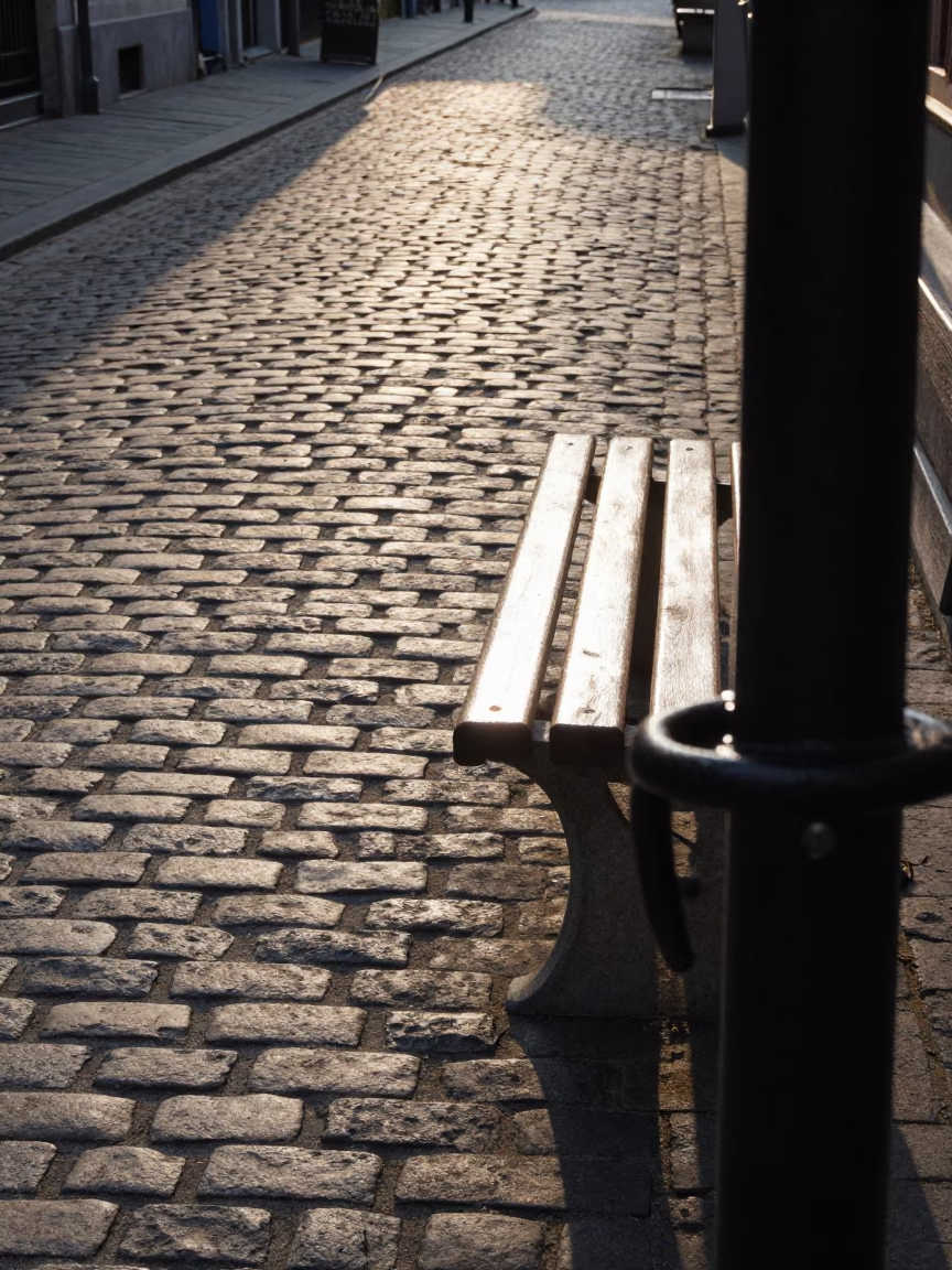 Morning Light on Brussels Cobblestones and Iron Gate Handle in in Brussels, Belgium