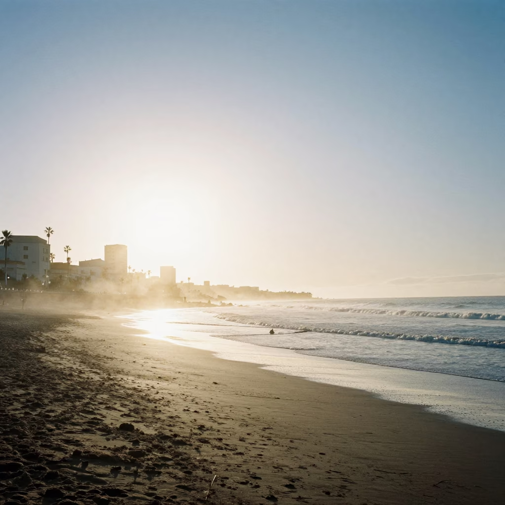 Morning Light on Casablanca Corniche with Steam Haze and Metal Bucket in in Casablanca, Morocco