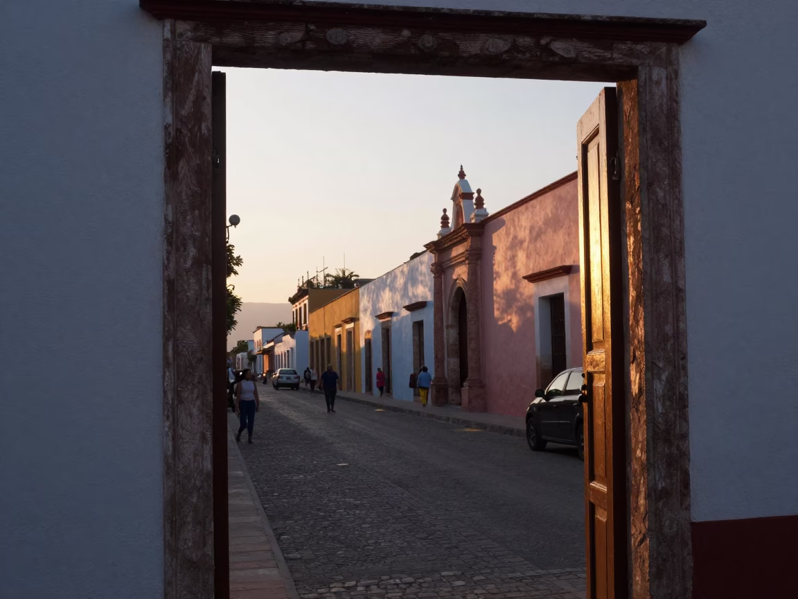Morning Light on Colonial Doorframe in Merida Mexico at Nautical Dawn in in Merida, Mexico