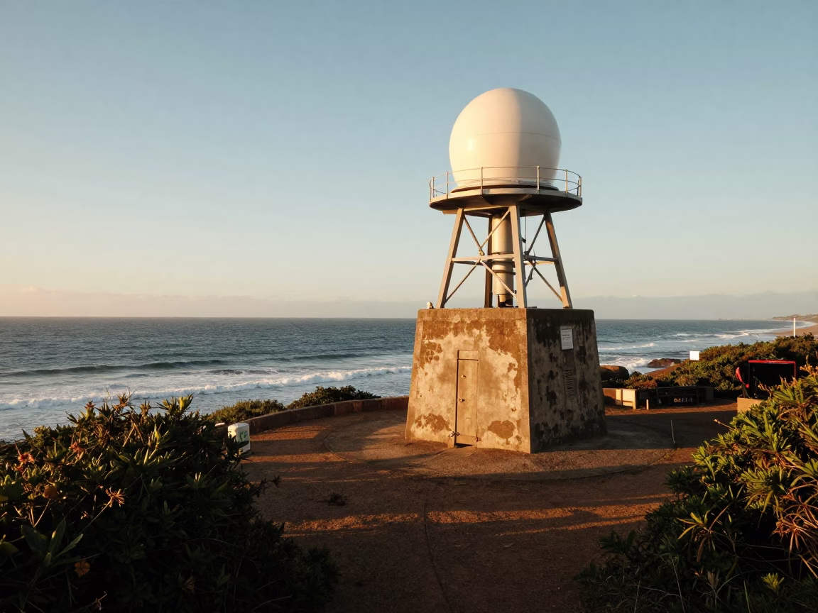 Morning Light on Durban Coastal Bluff with Weather Radar Installation and Leaf Shadows in in Durban, South Africa