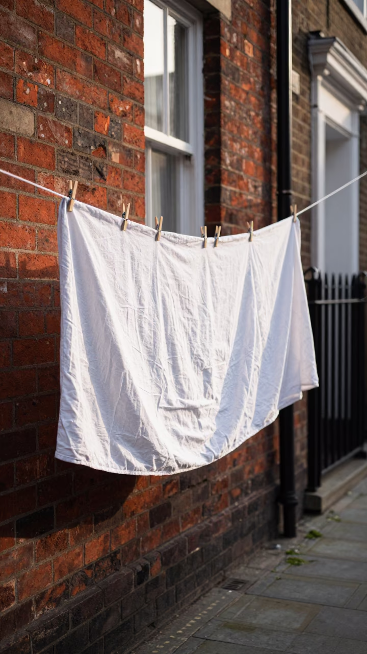 Morning Light on London Street with Laundry and Daily Life Objects in in London, United Kingdom