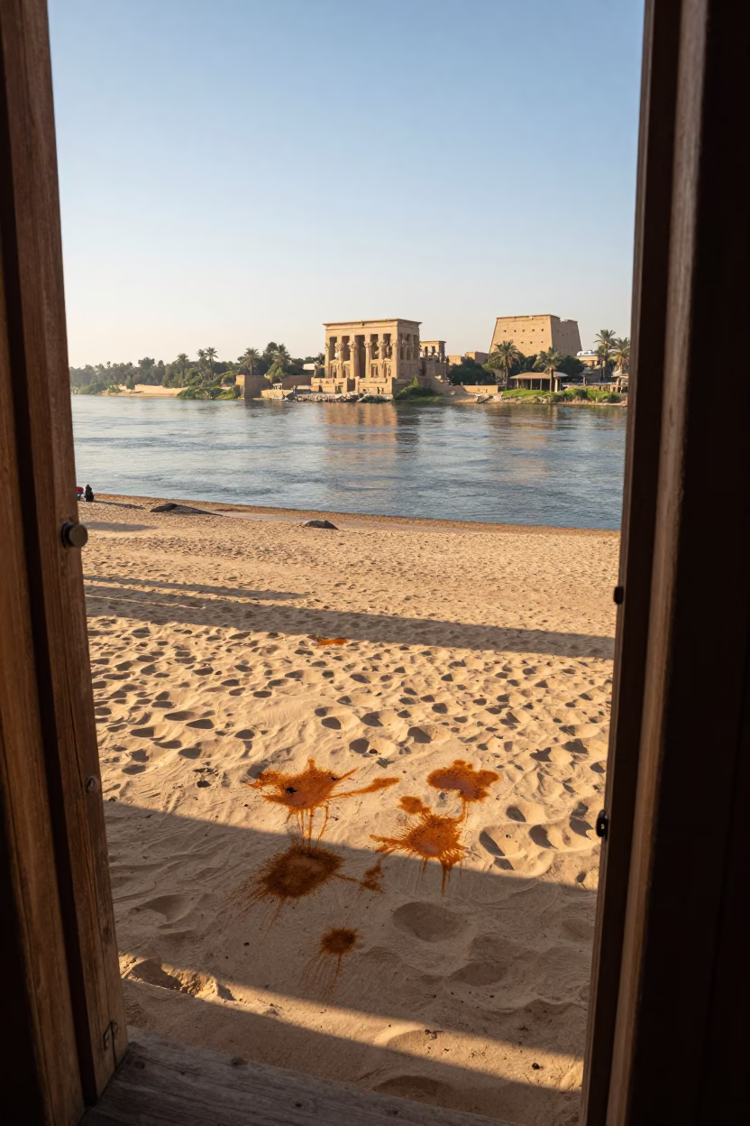 Morning Light on Luxor Nile Riverbank with Tea Stains and Local Life in in Luxor, Egypt