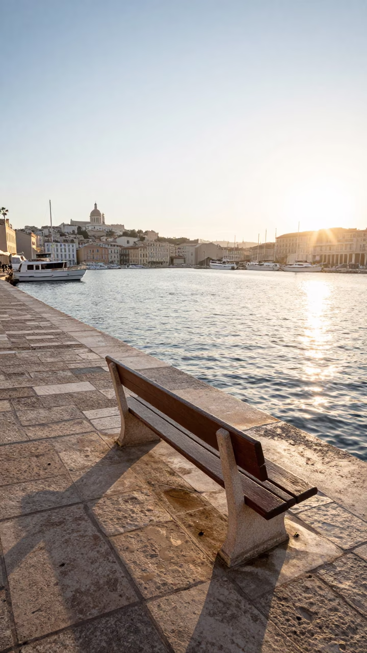 Morning Light on Marseille Vieux Port Promenade with Paint Flecks and Driftwood in in Marseille, France