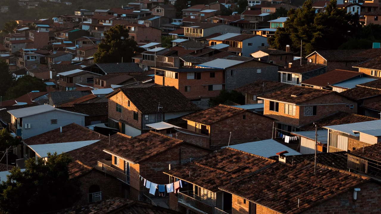 Morning Light on Medellin Rooftops with Clotheslines and City Views in in Medellin, Colombia