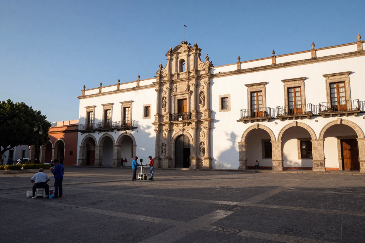 Morning Light on Merida Mexico Plaza Grande Colonial Architecture and Street Life in in Merida, Mexico