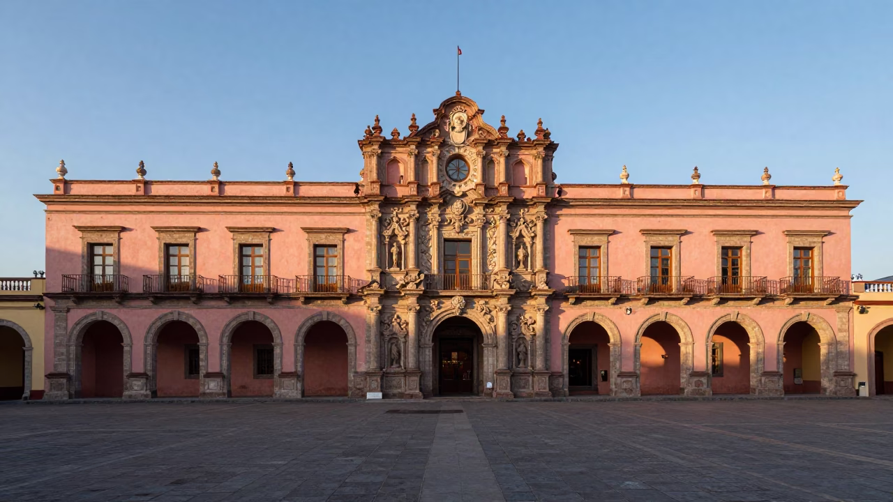 Morning Light on Merida Plaza Mayor Colonial Architecture and Local Street Life in in Merida, Mexico