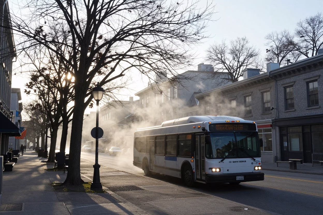 Morning Light on Montreal Street Corner with Steam and Urban Texture in in Montreal, Quebec, Canada