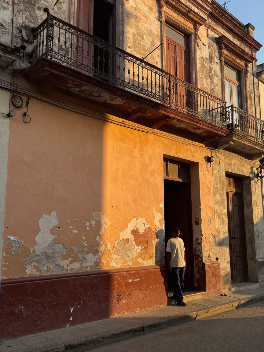 Morning Light on Peeling Colonial Walls in Havana Cuba with Sun Stripe in in Havana, Cuba