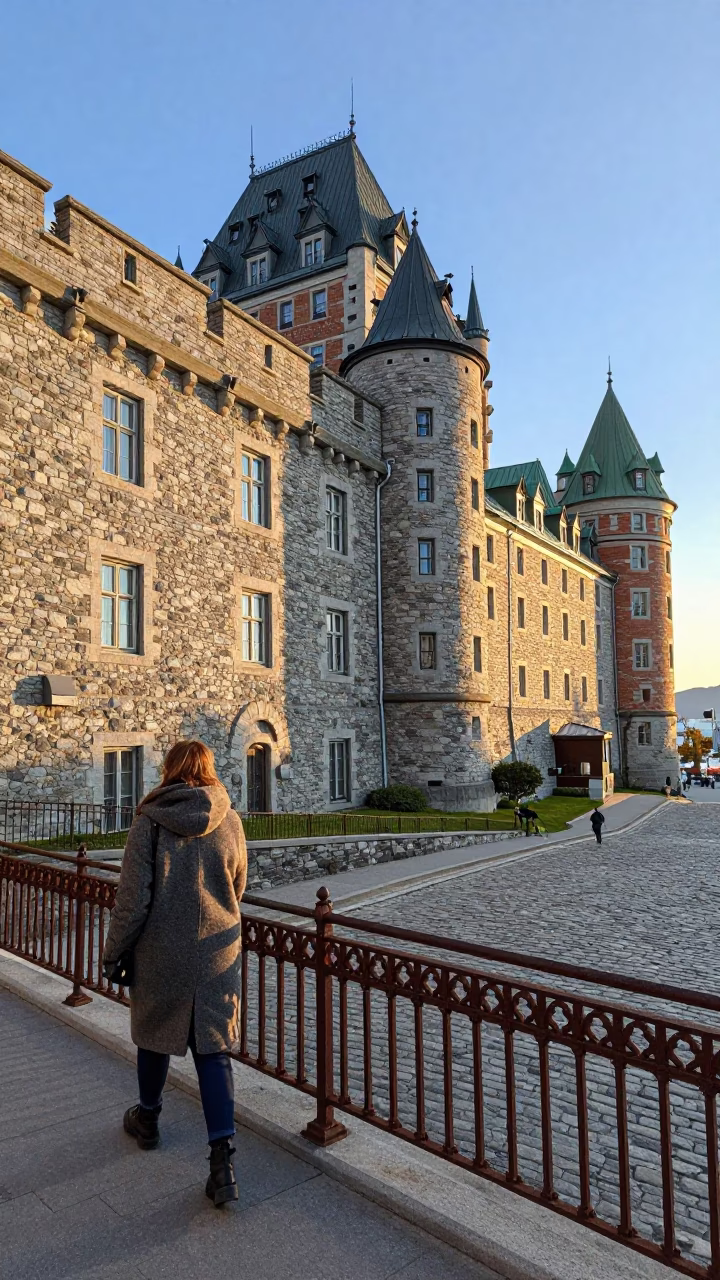 Morning Light on Quebec City Stone Ramparts and Rusty Iron Railings in in Quebec City, Quebec, Canada
