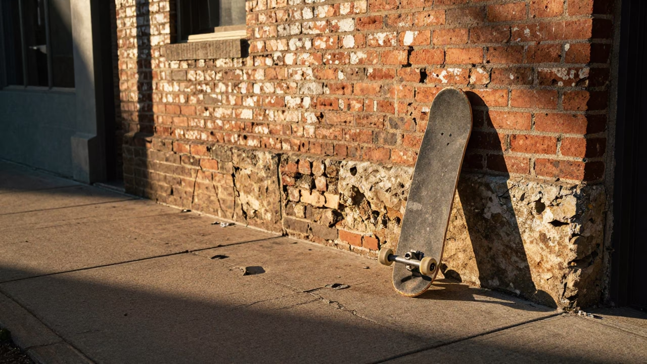 Morning light on South Congress Avenue skateboard and coffee cup in in Austin, Texas, United States