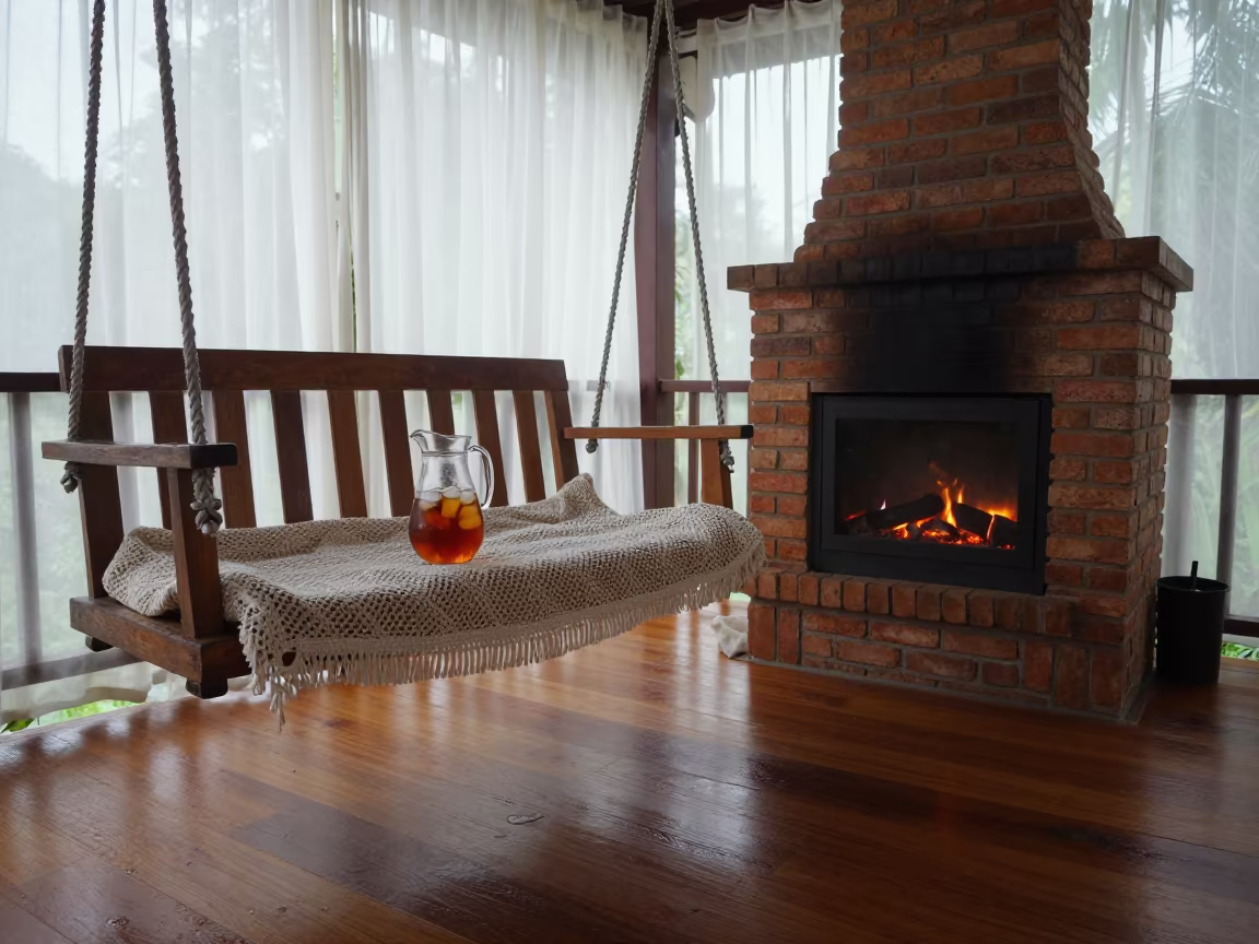 Morning Light on Porch Swing with Iced Tea in by a crackling fireplace in Kuala Terengganu