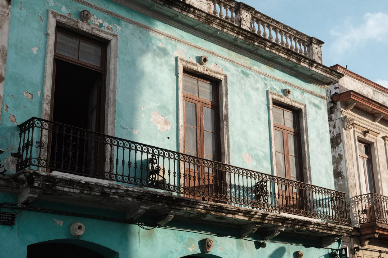 Morning light reveals weathered colonial facade in Havana Cuba in in Havana, Cuba
