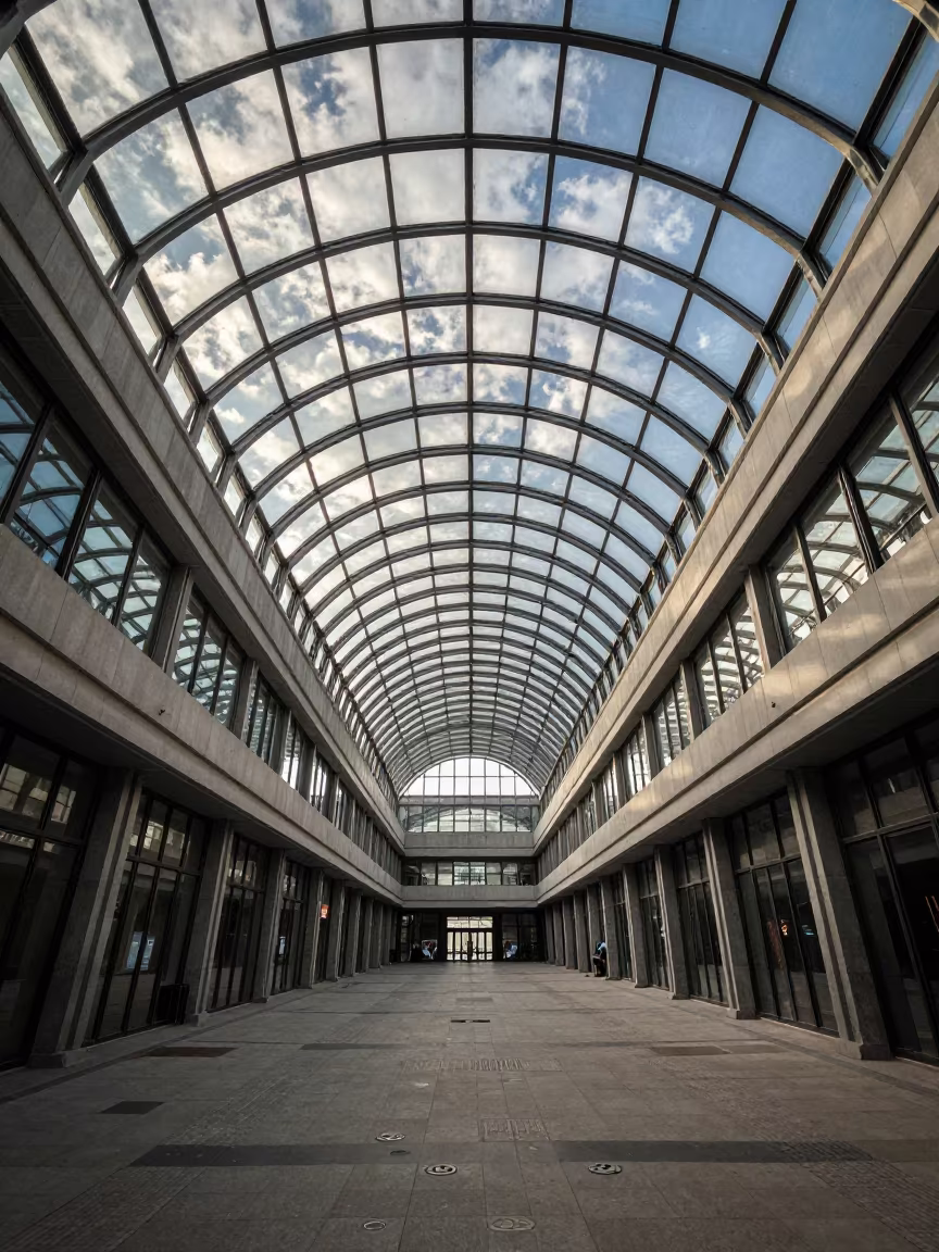 Morning Light in Tianjin Glass Arcade Hall in inside a glass-roofed arcade in Tianjin