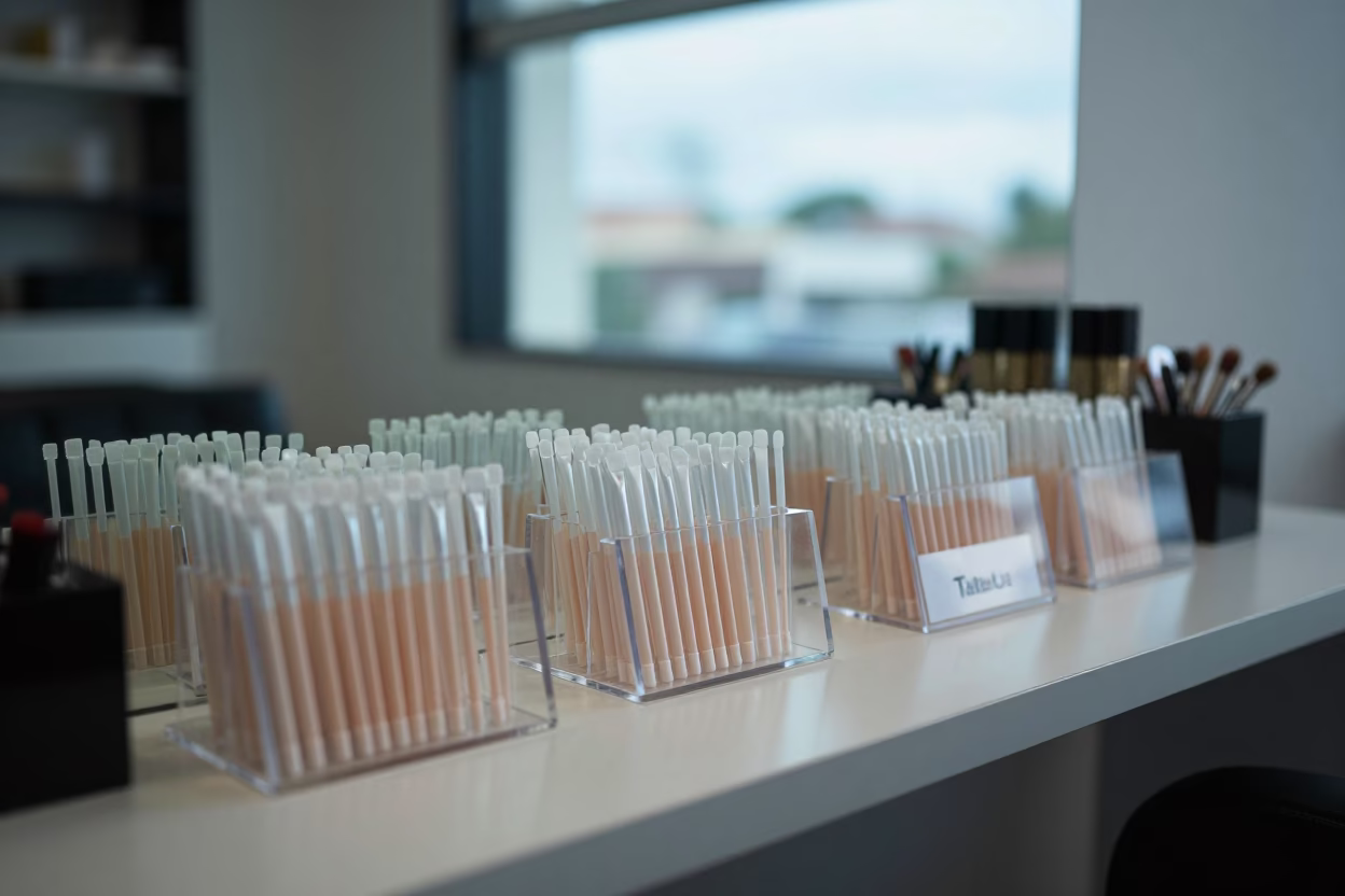 Morning Makeup Tester Station in Tabora Salon in inside a salon row in Tabora