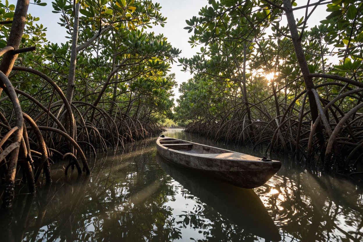 Morning Mangrove Kayak Scene in Phuket Thailand After Sunrise in in Phuket, Thailand