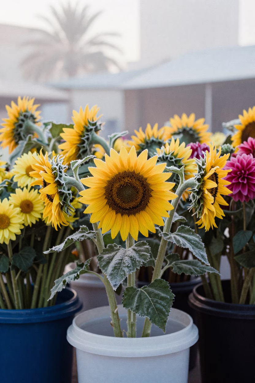 Morning Market Buckets Sunflowers Dahlias Dubai in near Bur Dubai, Dubai