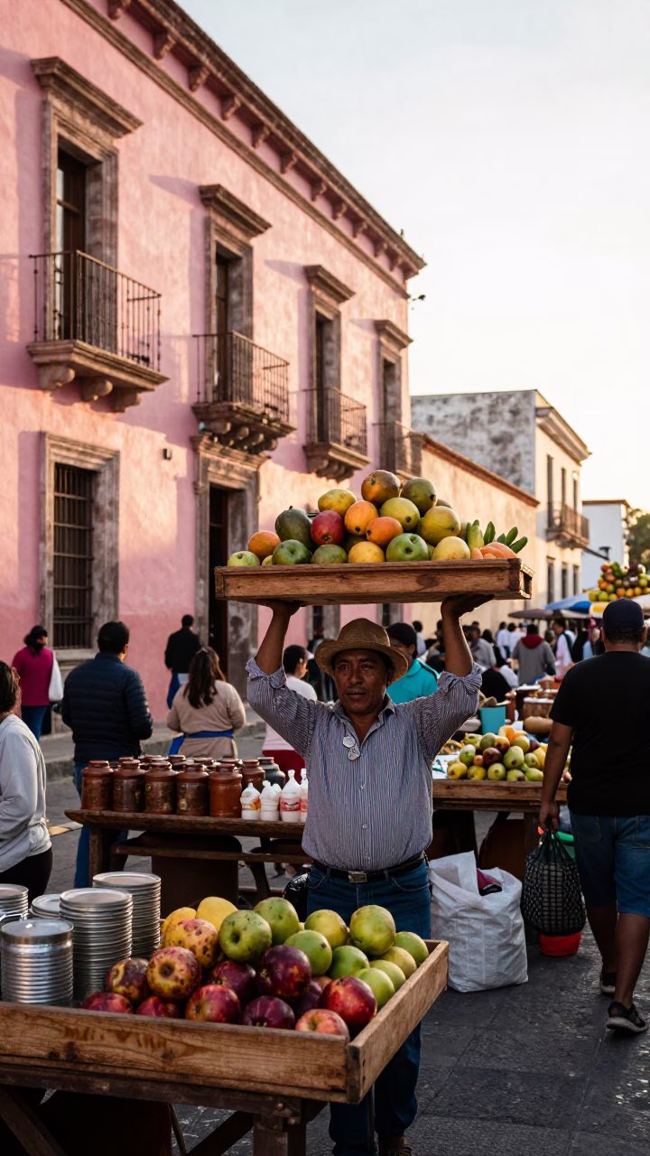 Morning Market Chaos in Merida Mexico with Wooden Trays and Canisters in in Merida, Mexico