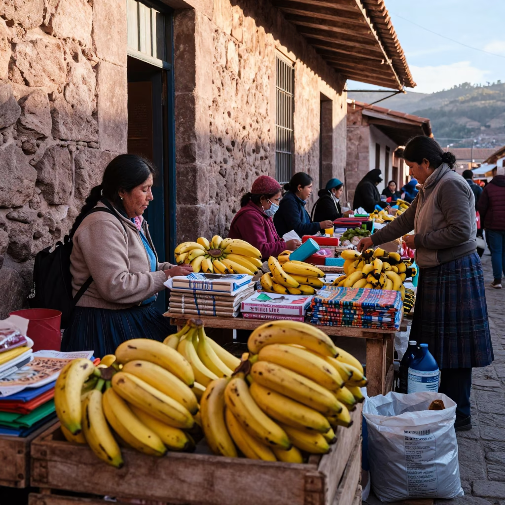 Morning Market in Cusco at As First Light Reaches The Scene in in Cusco, Peru