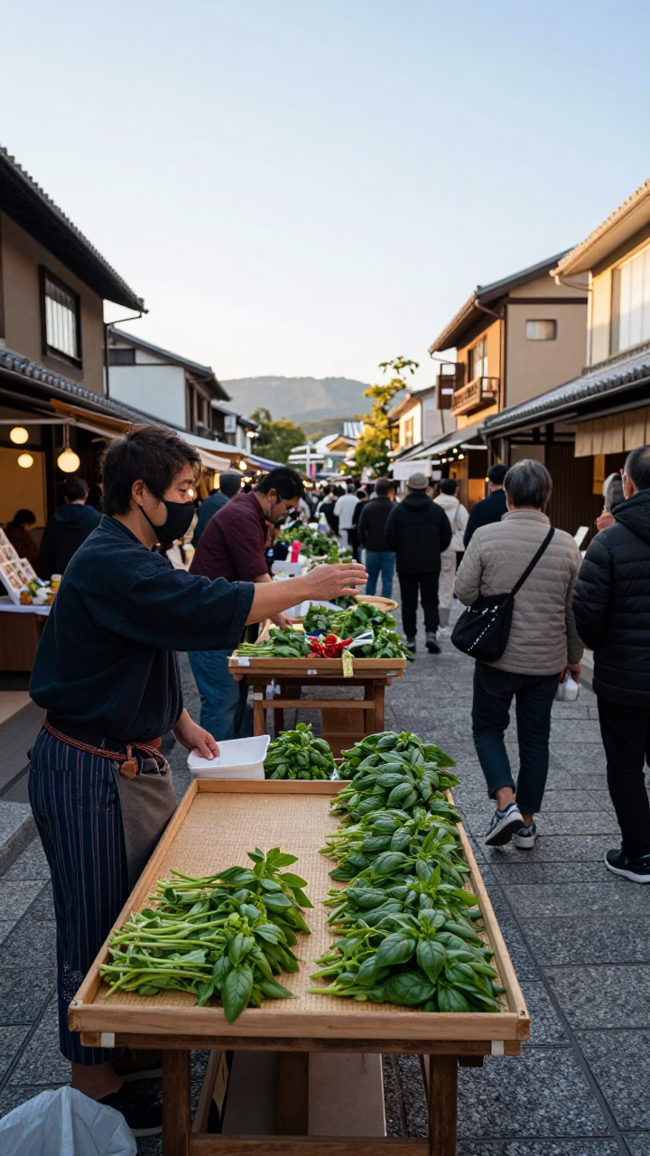 Morning Market in Kyoto at As First Light Reaches The Scene in in Kyoto, Japan