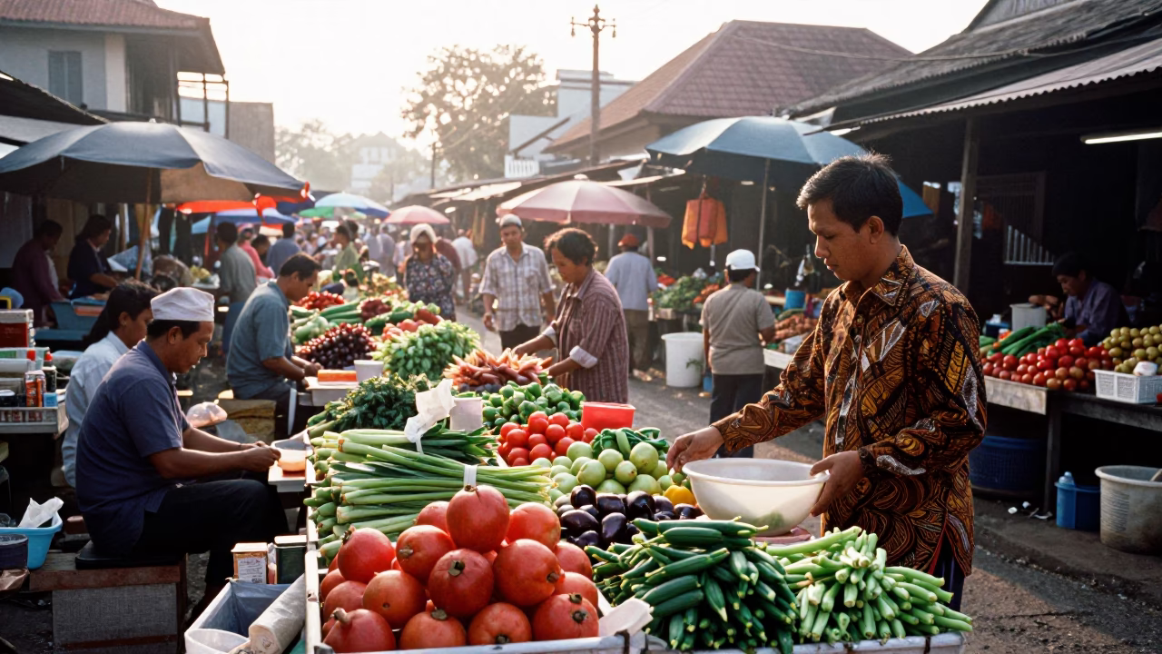 Morning Market in Yogyakarta at As First Light Reaches The Scene in in Yogyakarta, Indonesia