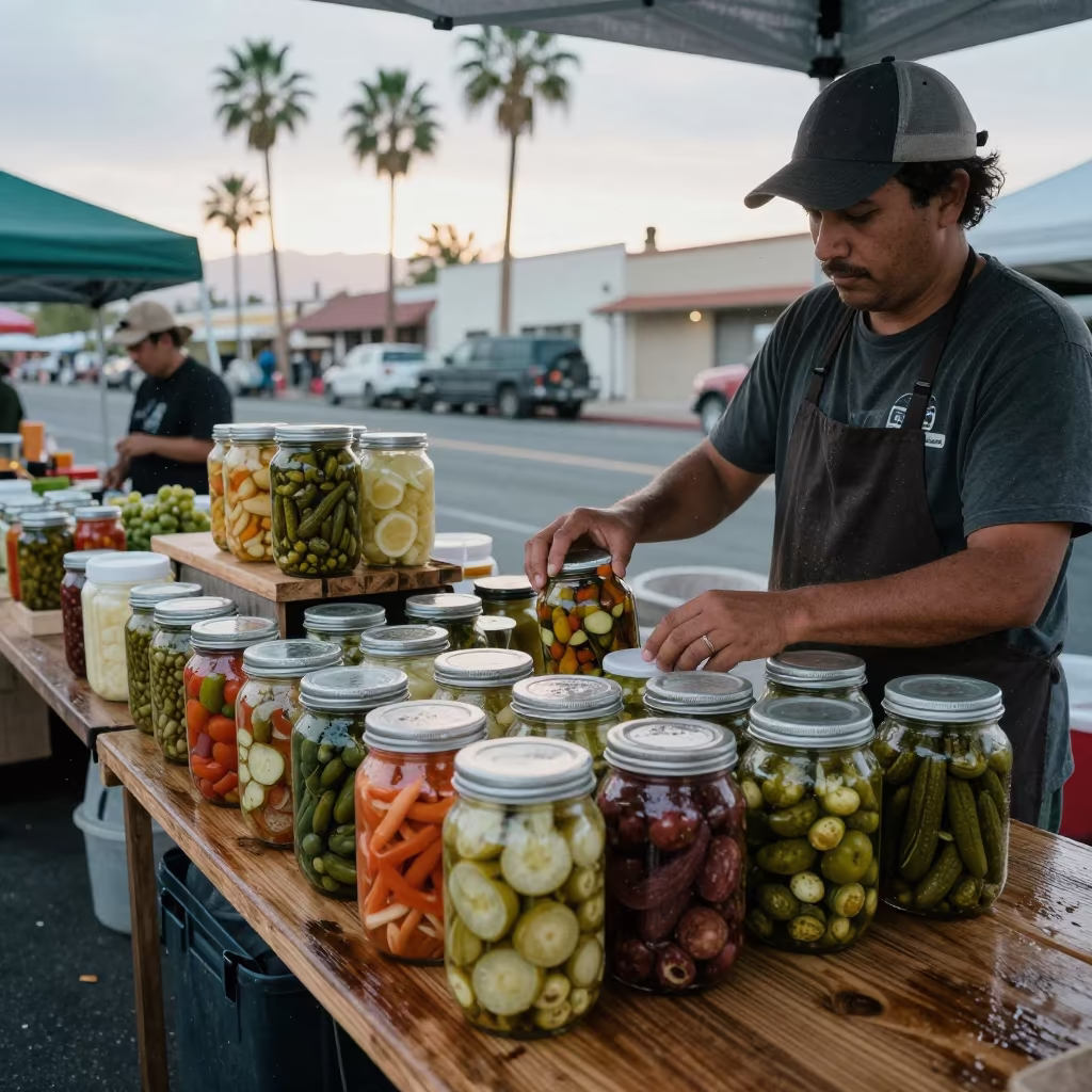 Morning Market Jars in Palm Springs Dawn in at a market stall in Palm Springs
