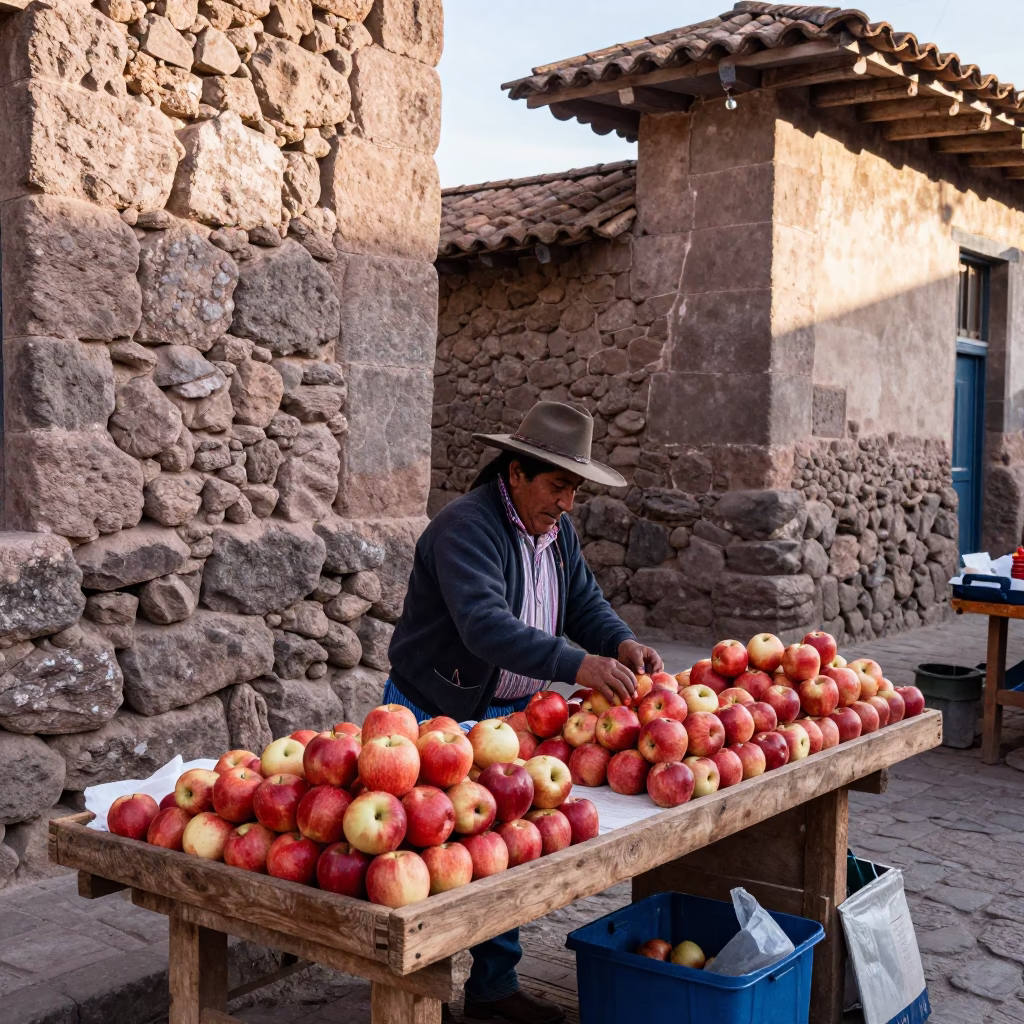 Morning Market Scene in Cusco Peru with Andean Stalls and Early Light in in Cusco, Peru