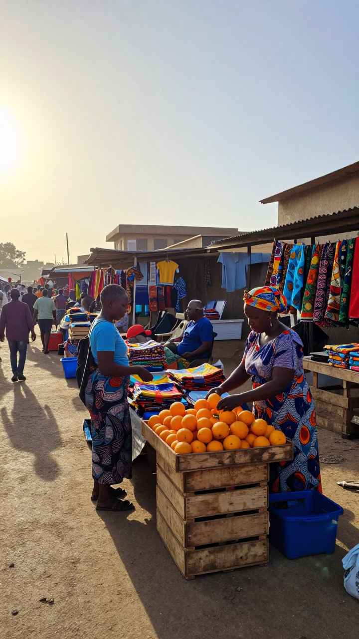 Morning Market Scene in Dakar Senegal with Local Commerce and Early Light in in Dakar, Senegal