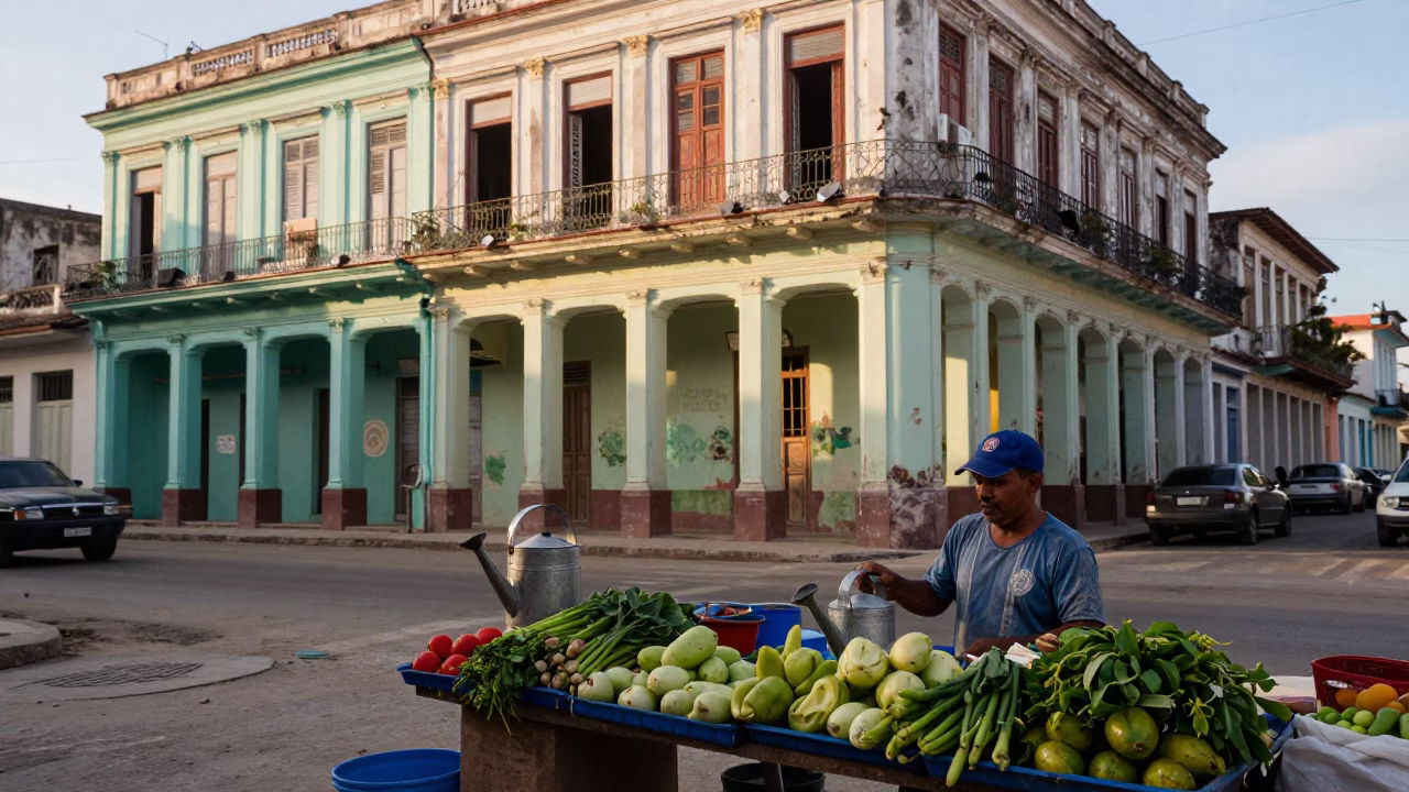 Morning Market Scene in Old Havana Cuba with Watering Jug and Grapes in in Havana, Cuba