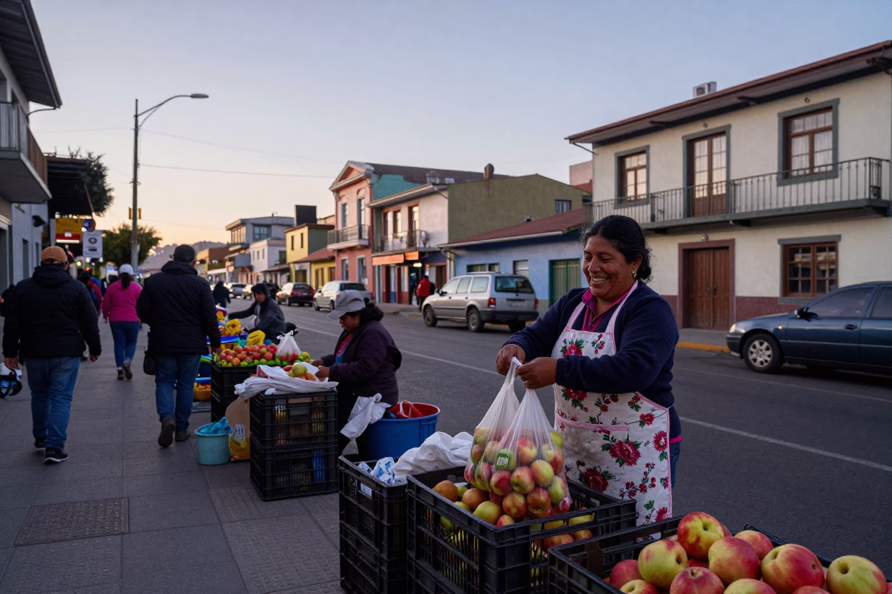 Morning Market Scene in Valparaiso Chile Before Dawn with Local Vendors in in Valparaiso, Chile