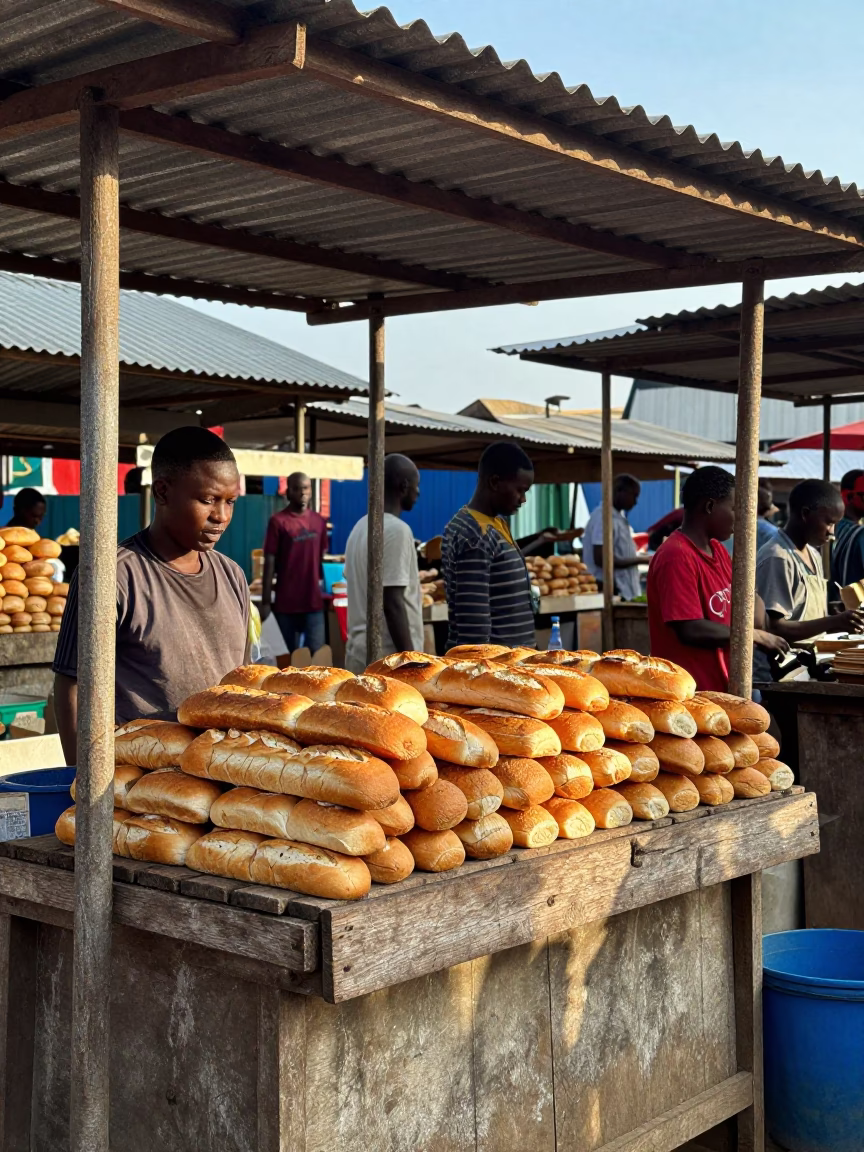 Morning Market Stall in Durban South Africa with Bread and Local Commerce in in Durban, South Africa