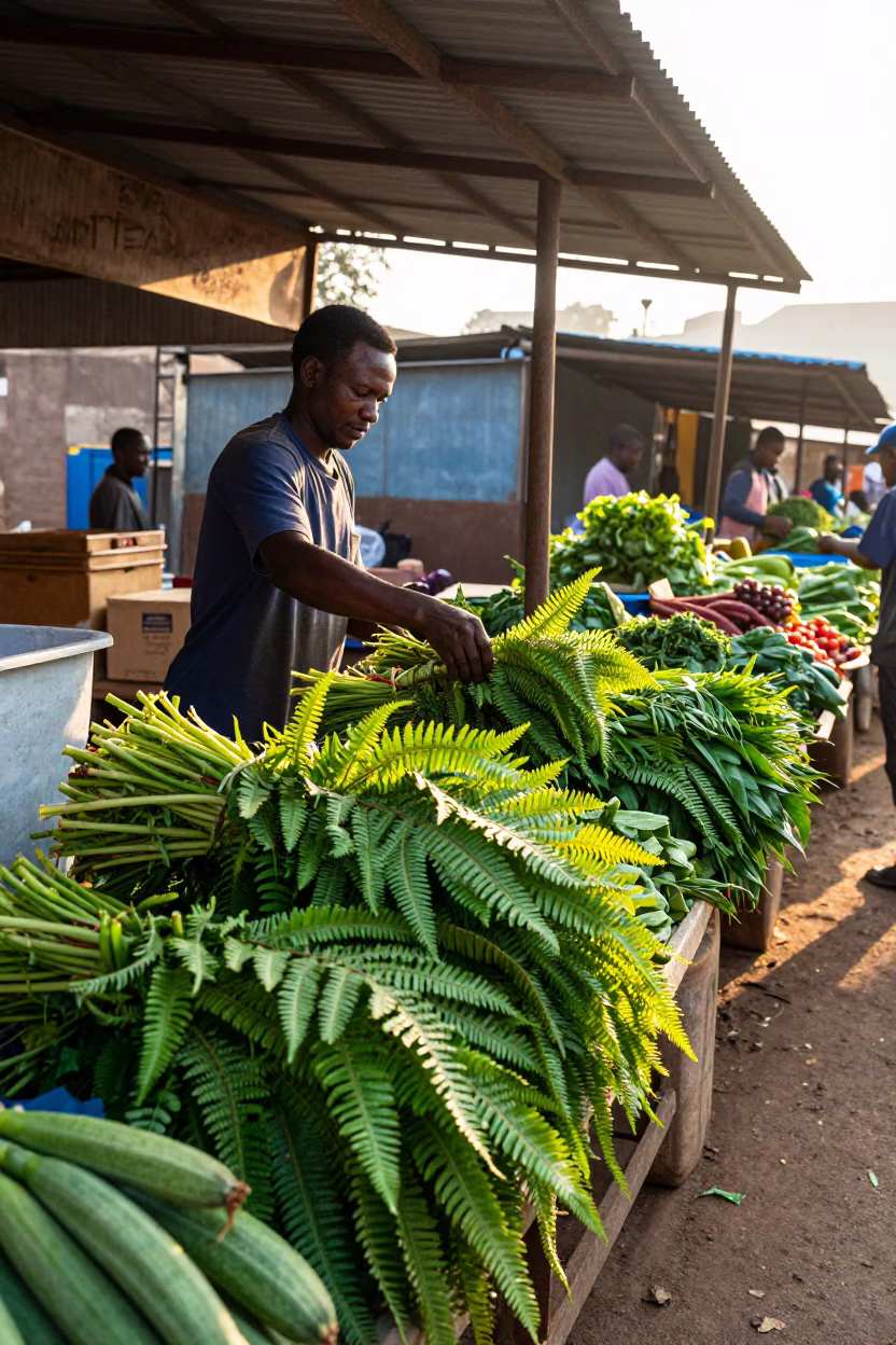 Morning Market Stall Nairobi Kenya with Fresh Produce and Local Vendor in in Nairobi, Kenya