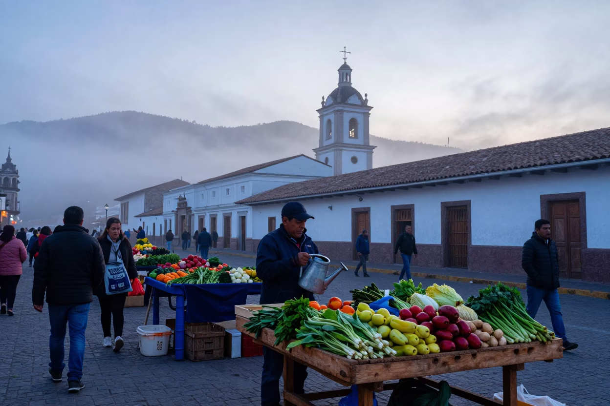 Morning Market Stall with Watering Jug in Quito Ecuador Nautical Dawn in in Quito, Ecuador