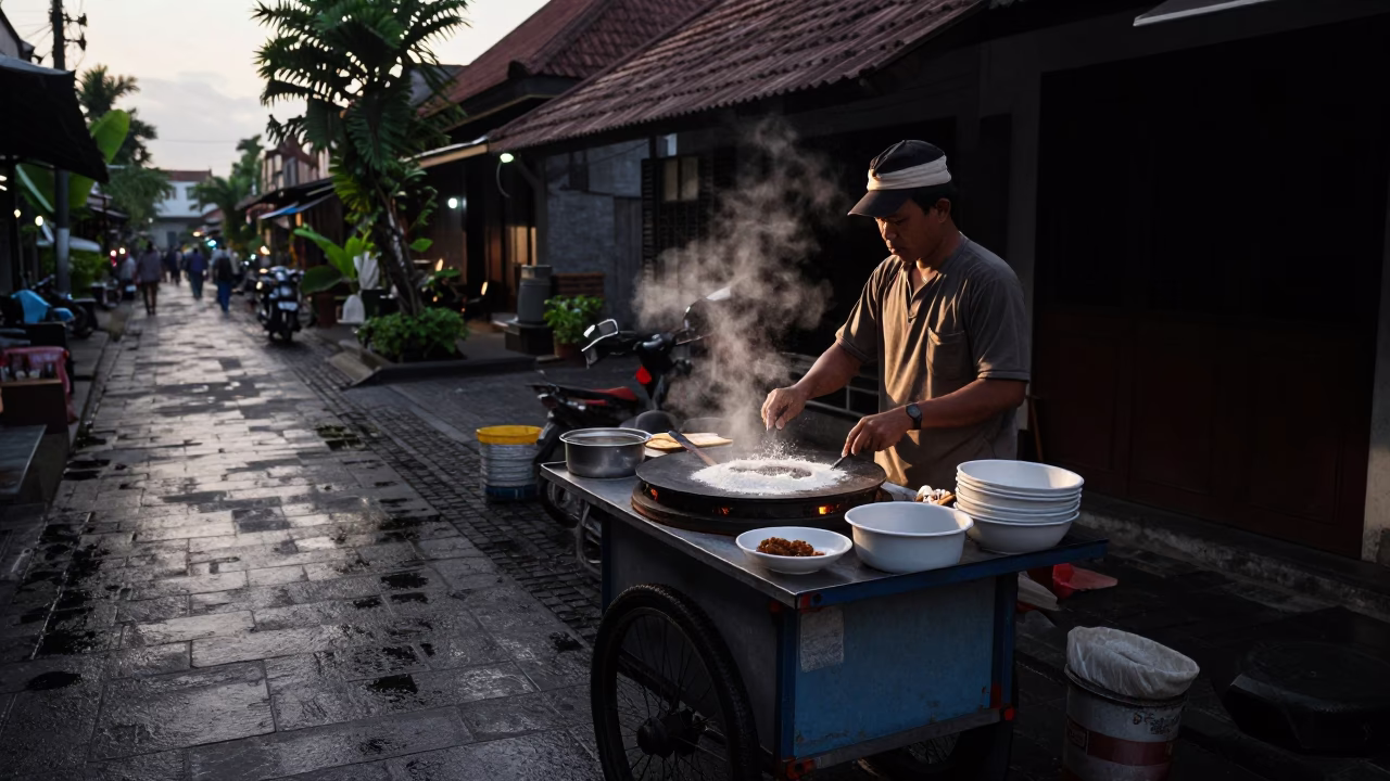 Morning Meal in Yogyakarta at The Still Hours Before Dawn Light in in Yogyakarta, Indonesia