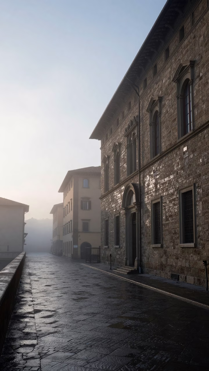 Morning Mist and Stone Facades in Florence Italy at Nautical Dawn in in Florence, Italy