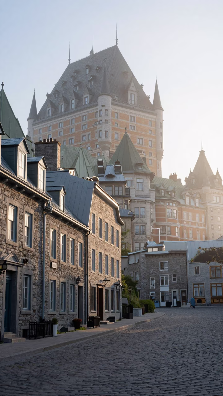 Morning Mist at The Early Morning Light in Quebec City in in Quebec City, Quebec, Canada