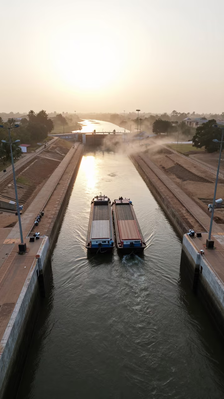 Morning Mist Over Barge Lock Staircase Near Ferkessedougou in near Ferkessédougou