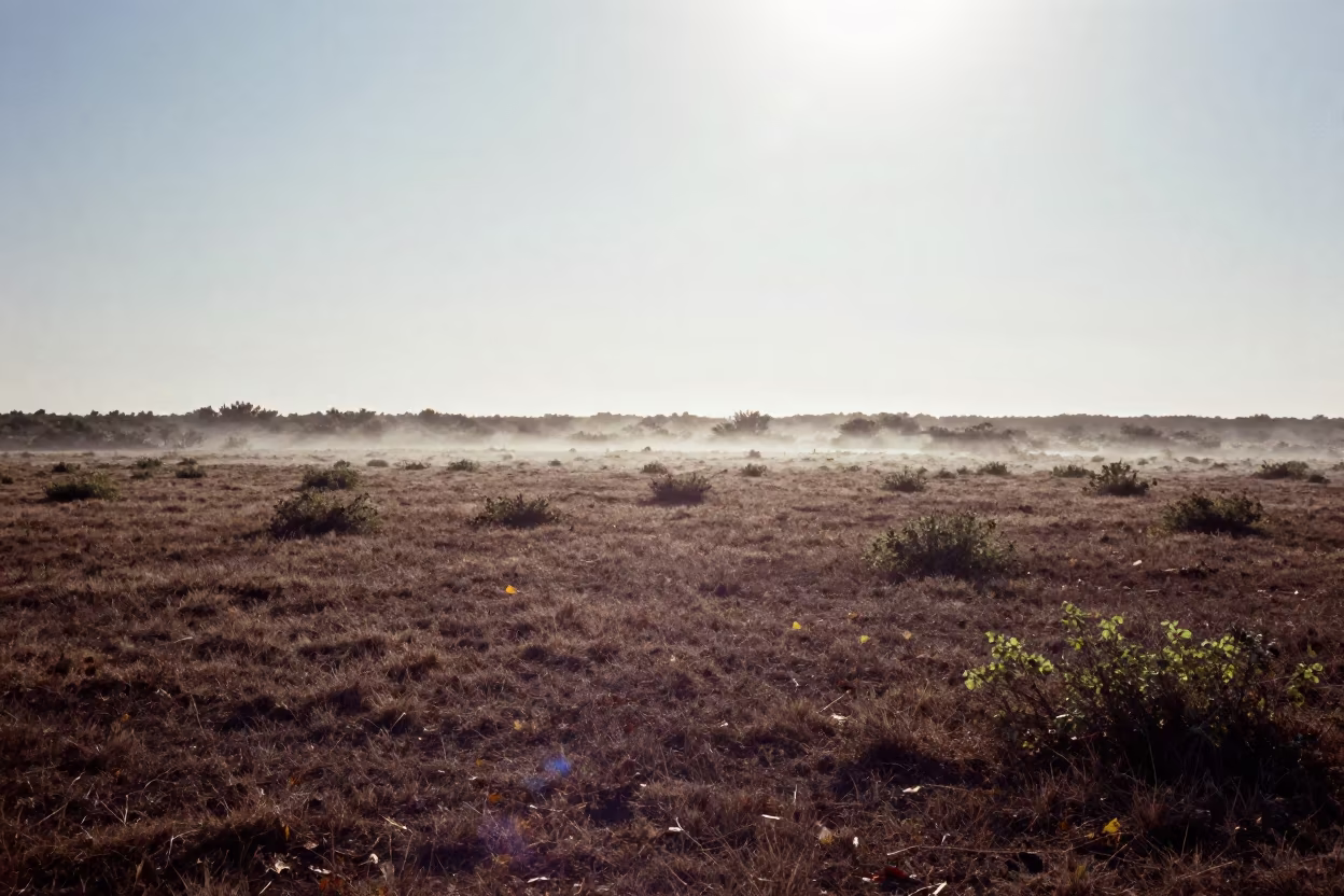Morning Mist Over Elche Peat Bog Valley in across a wide valley floor near Elche