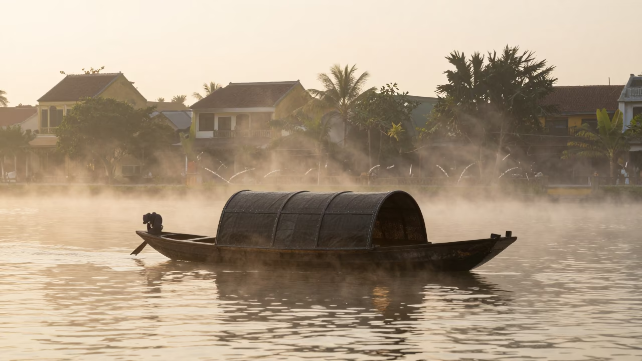 Morning Mist in Hoi An at The Early Morning Light in in Hoi An, Vietnam