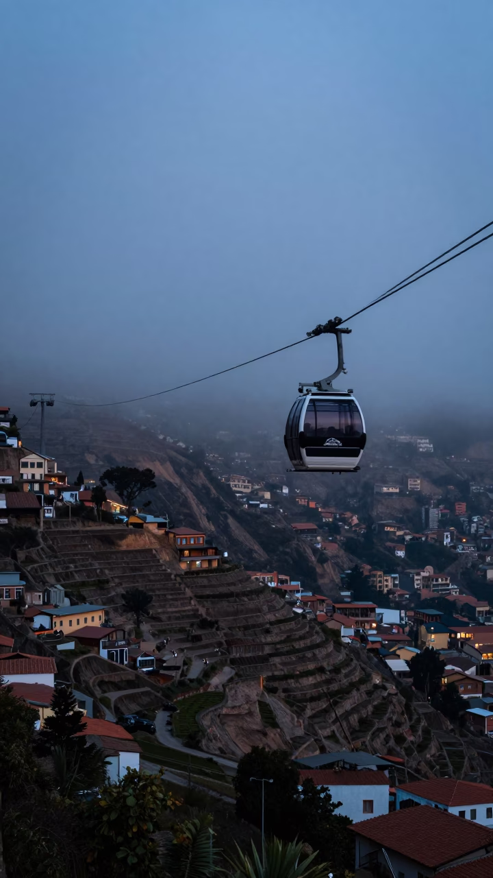Morning Mist in La Paz at Nautical Dawn Light in in La Paz, Bolivia