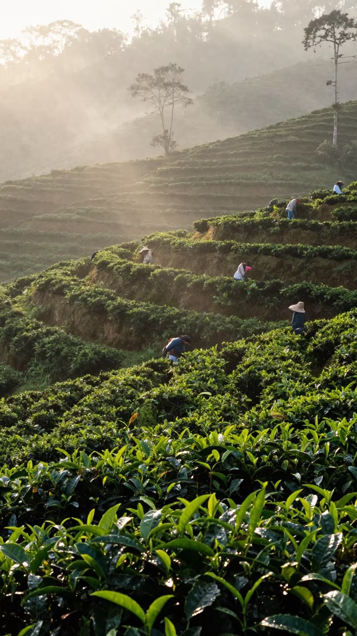 Morning Mist Over Costa Rican Tea Terraces in at the edge of a tea plantation in Costa Rica