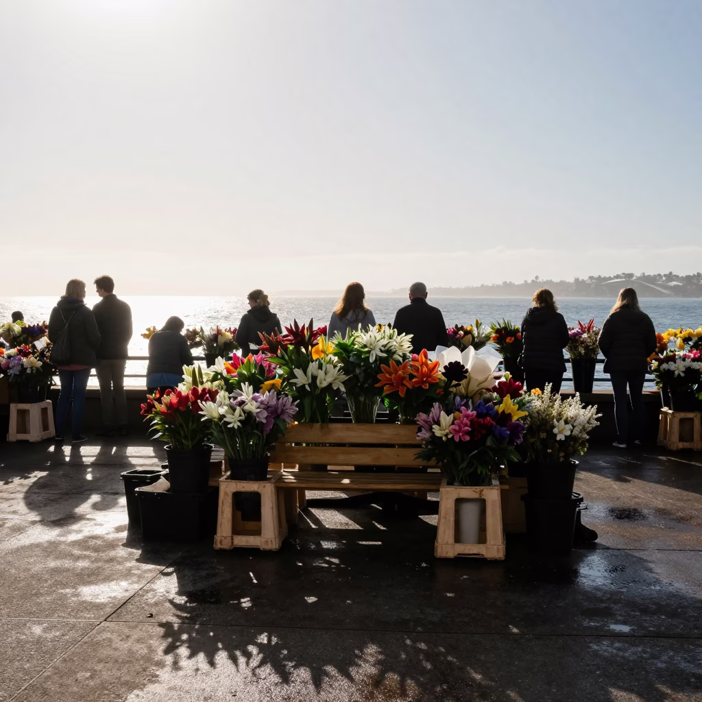 Morning Mist Over Sydney Flower Auction Market in at a flower auction bench in Sydney