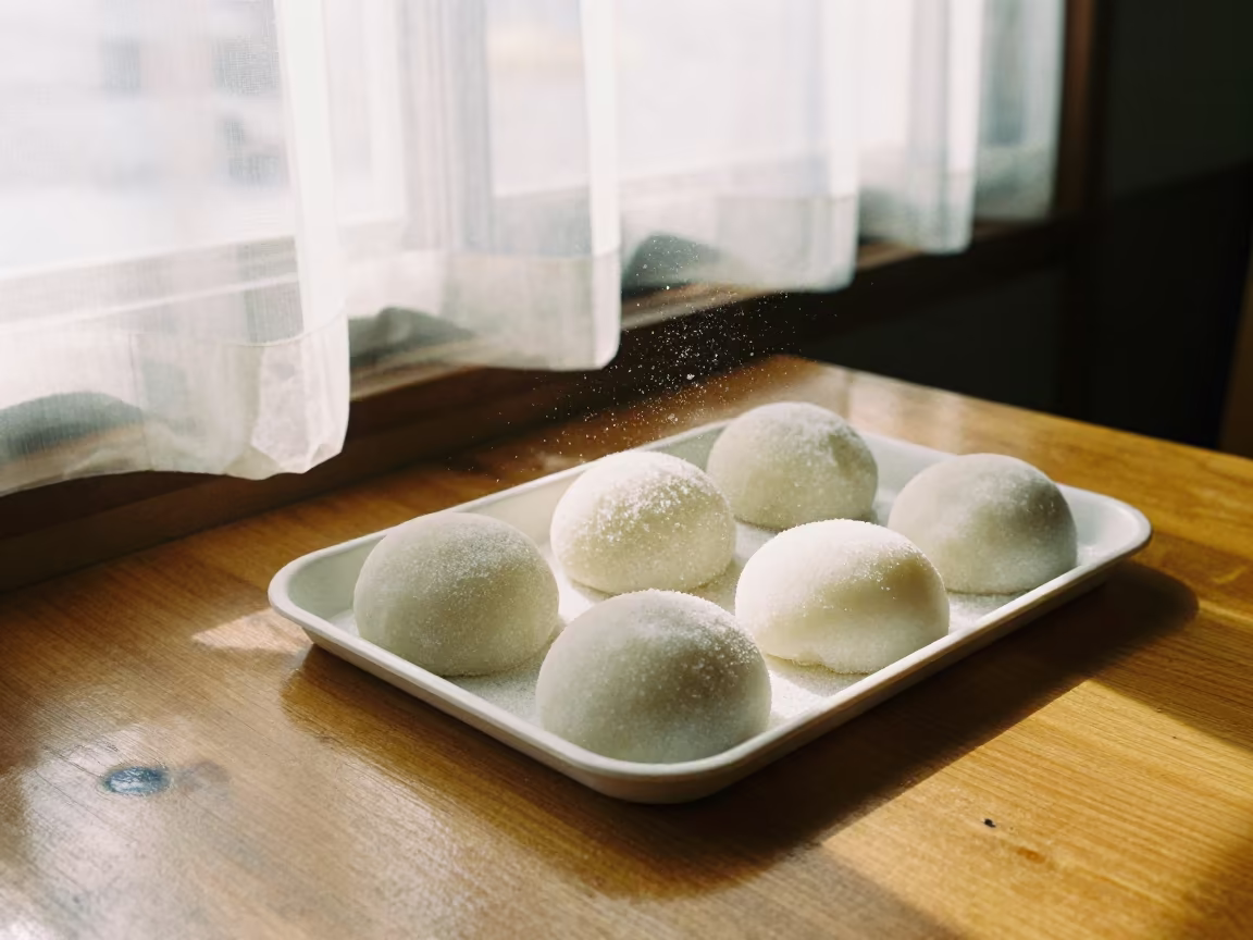 Morning Mochi Tray Near Diner Window in at a roadside diner table in Okinawa