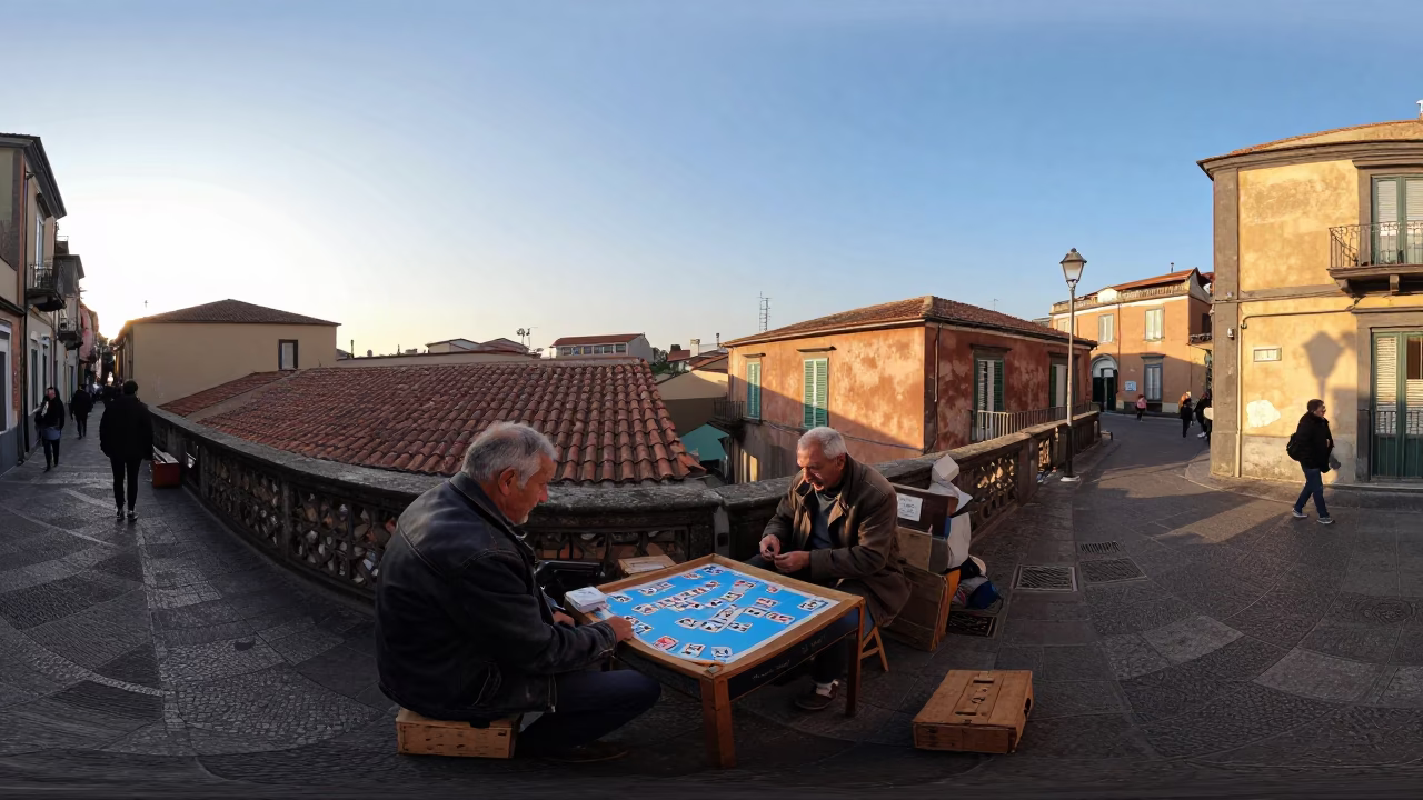 Morning Naples Street Scene with Domino Game and Local Conversation in in Naples, Italy