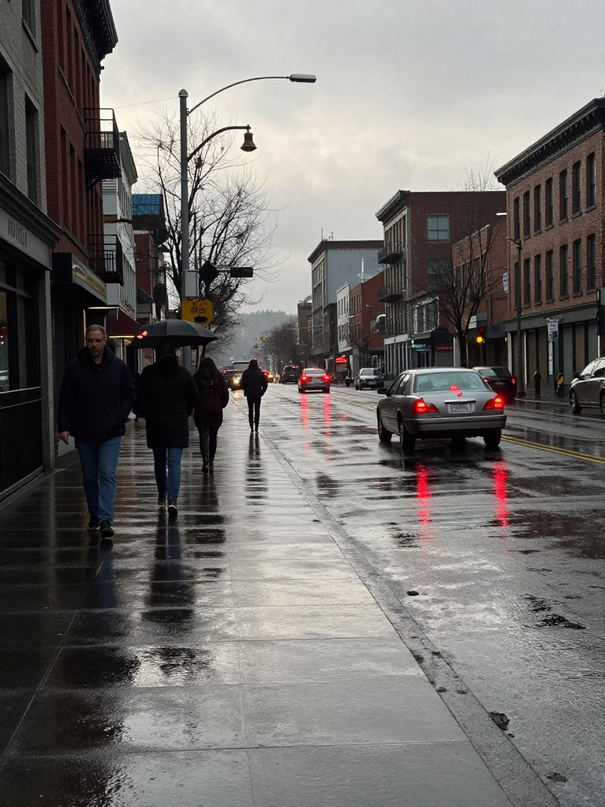 Morning Pedestrians in Portland at First Light in in Portland, Oregon, United States